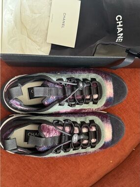 CHANEL Multicolor Purple-Gray Wool- Suede Blend Sneakers
